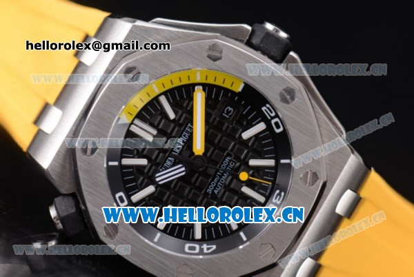 Audemars Piguet Royal Oak Offshore Diver Asia Automatic Steel Case with Black Dial Yellow Rubber Strap and Stick Markers (EF) - Click Image to Close